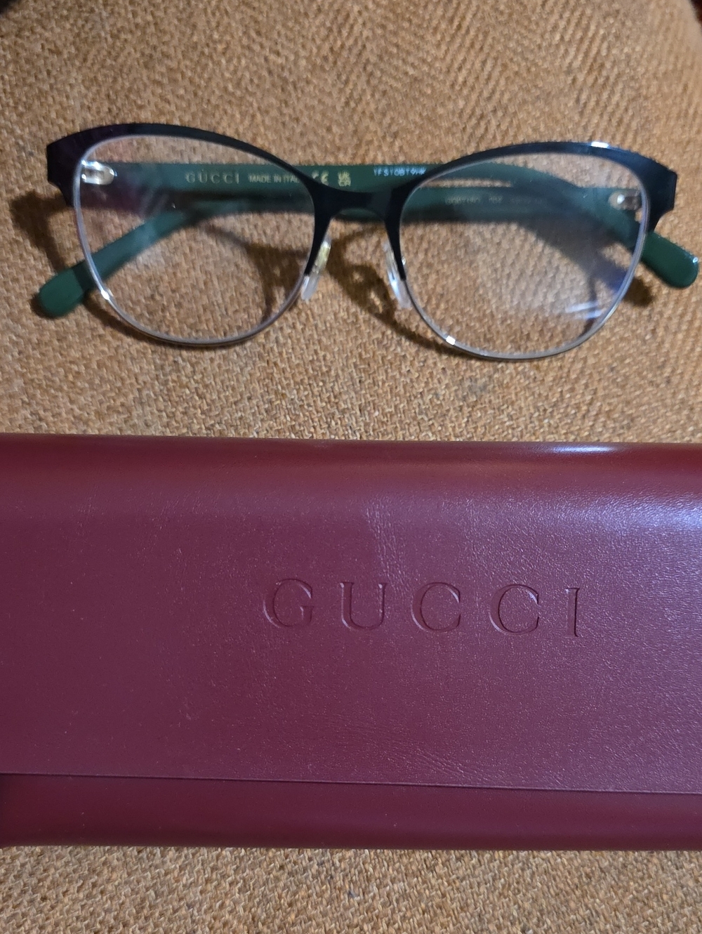 New Gucci Green and Silver Men's Optical Glasses - Subtle Cat-Eye Frame